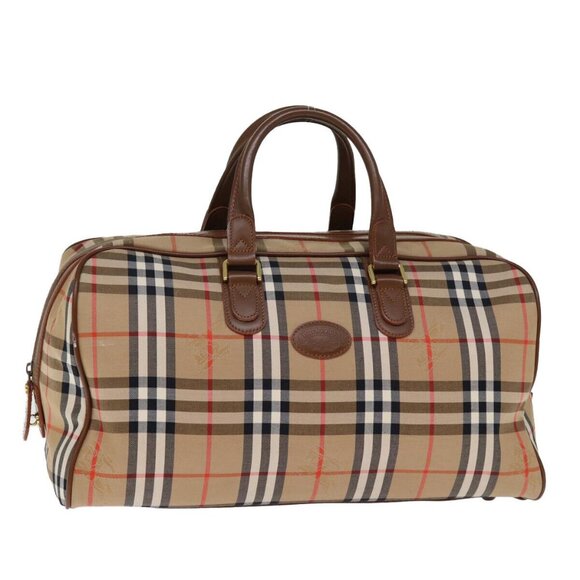 Burberrys Nova Check Boston Bag Canvas Beige Auth - Picture 1 of 16